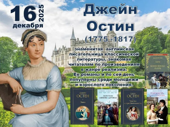 Джейн Остин - 250 лет со дня рождения английской писательницы.